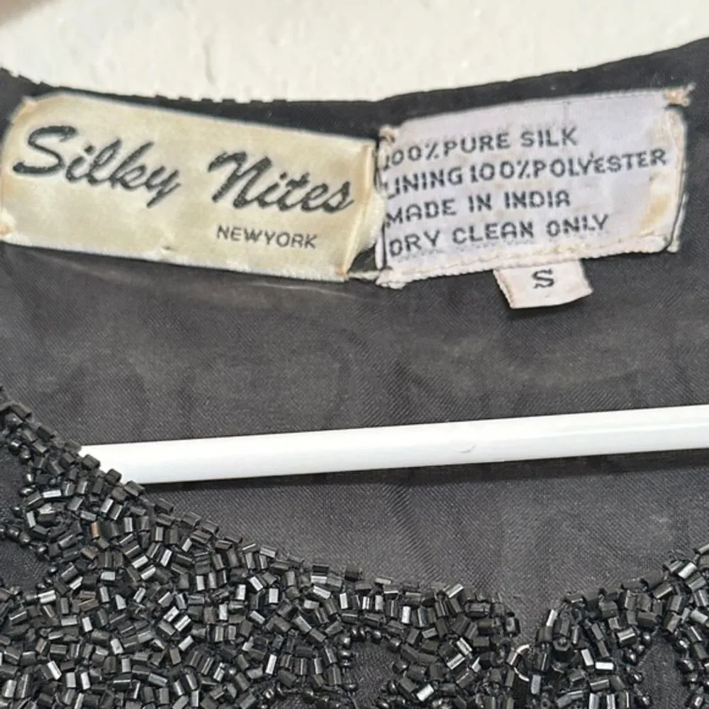 Vintage Silky Nites NY Beaded Pure Silk Blouse Jacket Small Formal Cocktail 90s